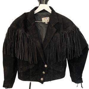 🚫SOLD🚫Vintage Wilsons Leather Boho Western Moto Fringe Black Suede Jacket Size M